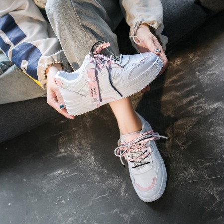 Women's Spring New Street Shots Increase Sports Shoes White