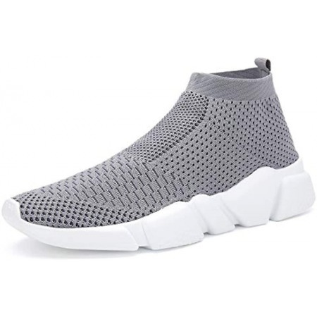Men's Running Shoes Breathable Knit Slip On Sneakers Lightweight Athletic Casual Sports Shoes Grey